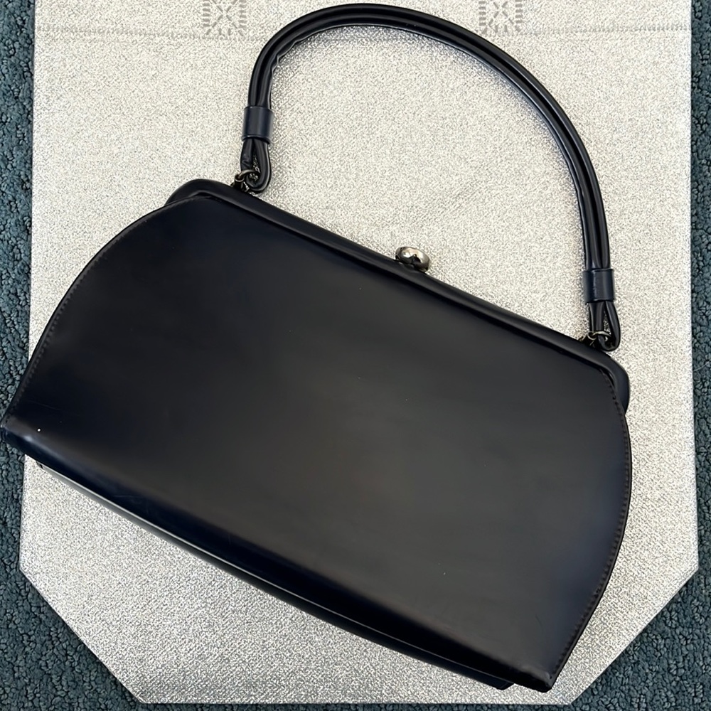 Vintage Theodor California Handbag Navy Blue with Silver Toned Clasp Midcentury